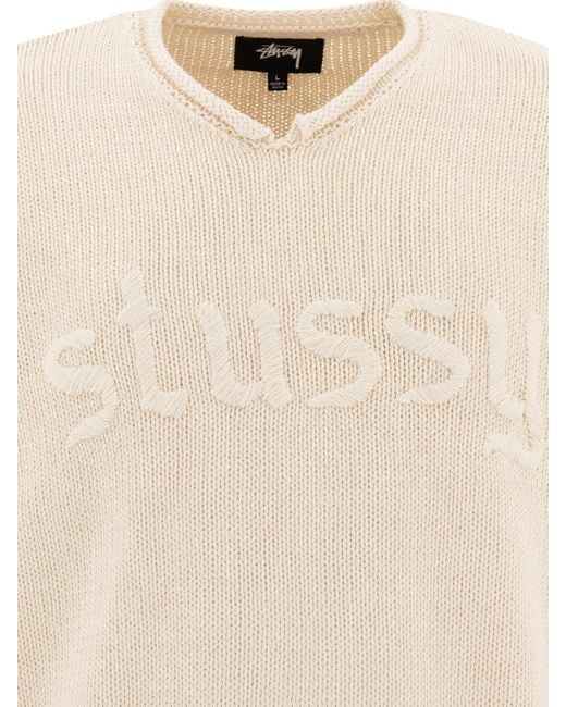 Stussy V-Neck Sweater With Logo in Natural for Men | Lyst