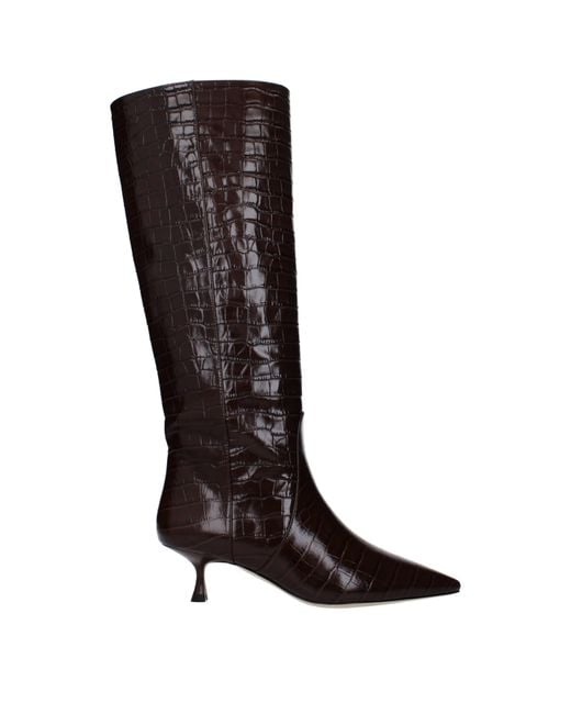 Stuart Weitzman Bruin Leren Hoge Hak Laarzen in het Black