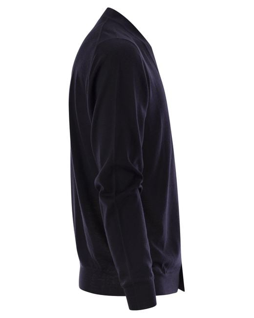 Fedeli Blue Lightweight Virgin Wool Cardigan for men