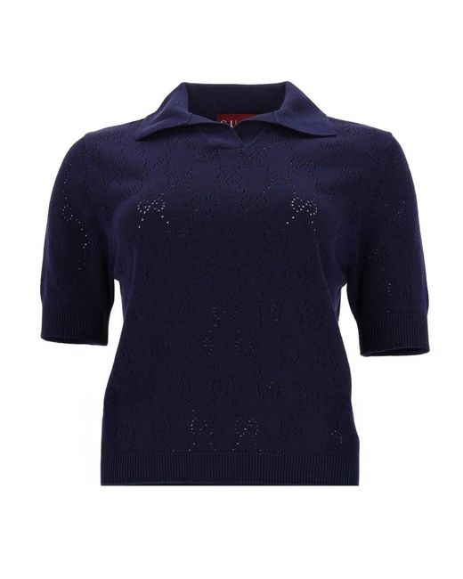 Gucci Blue Silk And Cotton Polo Shirt