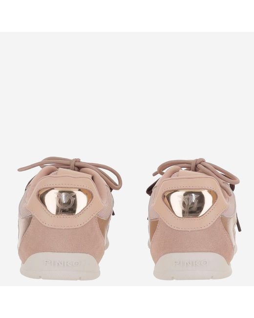 Pinko Brown Leather And Mesh Sneakers With Two-Tone Laces