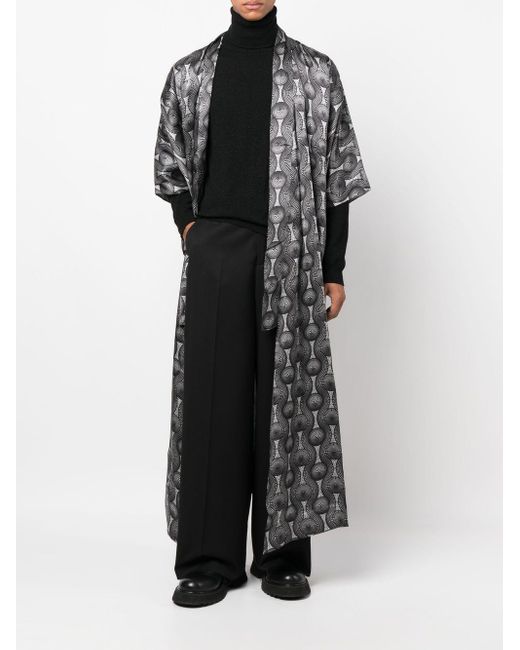 OZWALD BOATENG Gray Printed Silk Long Kimono for men