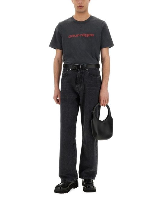 Courreges Black Logo Print T-Shirt With Vintage Aesthetic for men