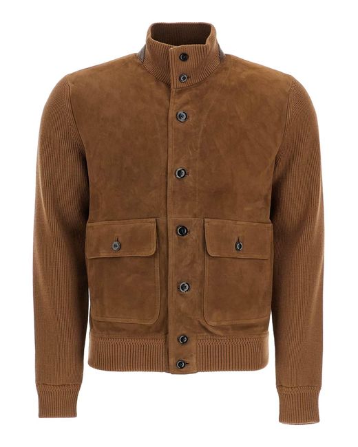Knit et Suede Blouson Tom Ford pour homme en coloris Brown