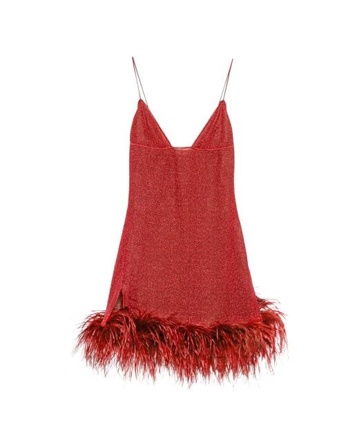 Oseree Red Lumiere Plumage Short Dress