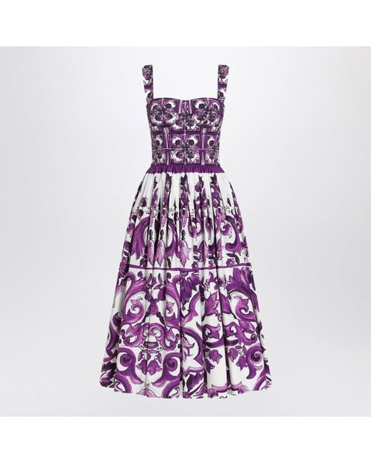 Dolce & Gabbana Purple Dress With Majolica Print