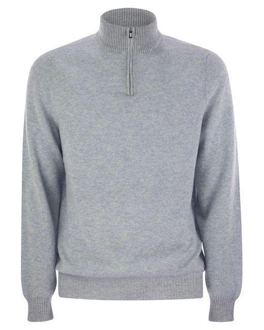 Fedeli Gray Favonio Persia Cashmere Half Zip Sweater for men
