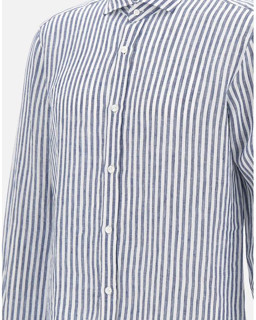 Barda Linen Camisa azul vertical de rayas verticales Barba Napoli de hombre de color Blue