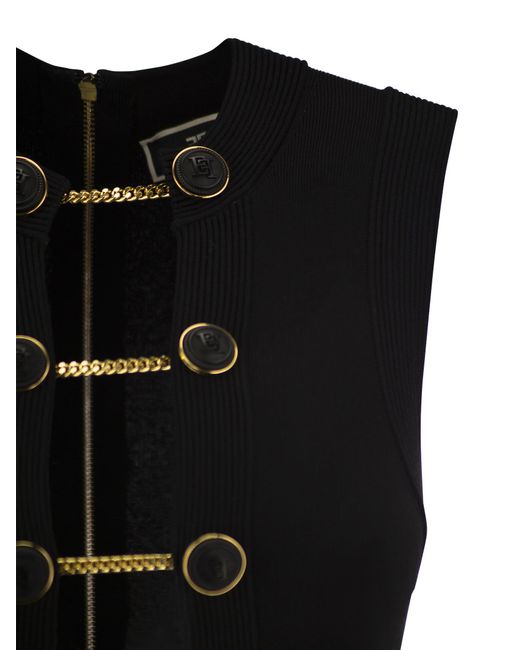 Elisabetta Franchi Black Viscose Midi Dress With Twin Buttons