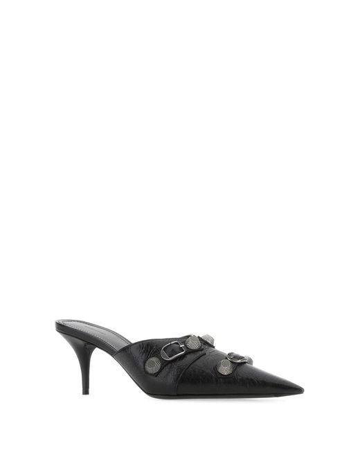 Balenciaga Black Leather Cagole Mules