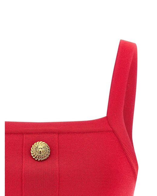 Top De Lana Con Detalle De Botón Balmain de color Red