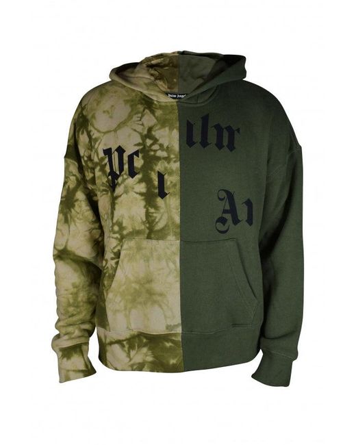 Palm Angels Green Two-Tone Hooded Sweatshirt With Broken Logo Detail