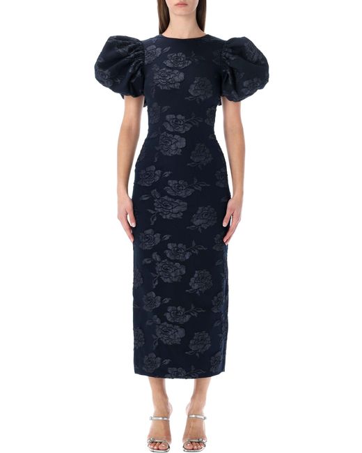 ROTATE BIRGER CHRISTENSEN Blue Jacquard Midi Dress