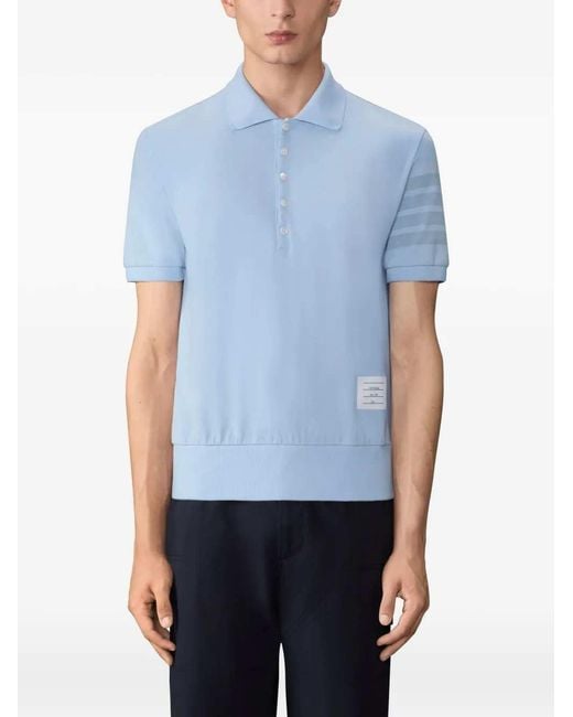 Thom Browne Blue Polo Shirt With Striped Detail for men