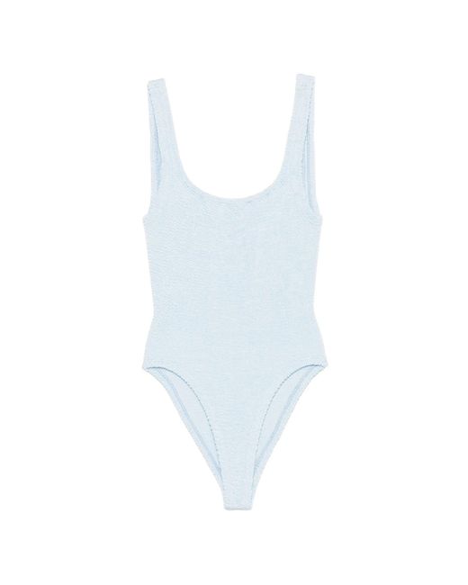 Hunza G Blue Square Neck Swim Metallic Crinkle