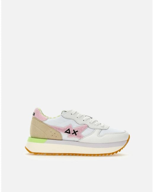 Sun 68 White Big Stargirl Spongee Logo Sneakers