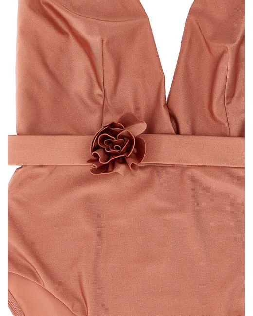 Zimmermann 'lucky Plunge Flower' One Piece Swimsuit in het Orange