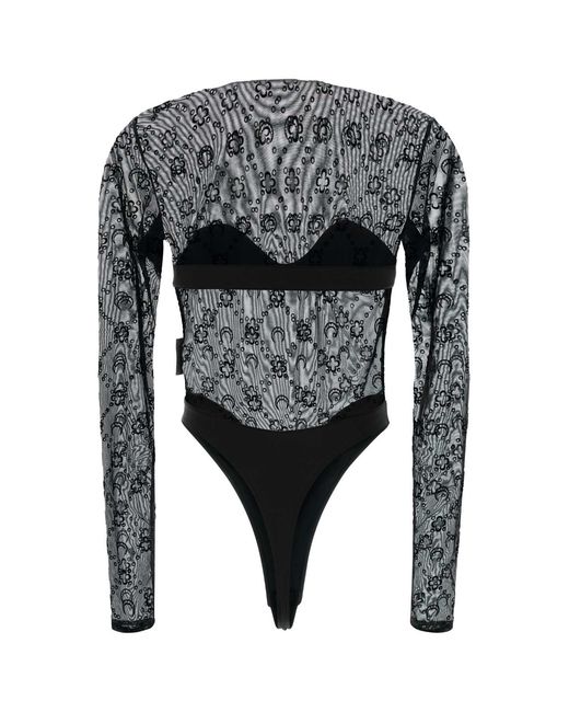 MARINE SERRE Black Stretch Tulle Bodysuit