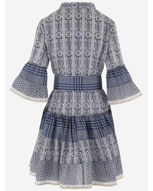 PEP'S CANNES Blue Cotton Dress With Geometric Pattern