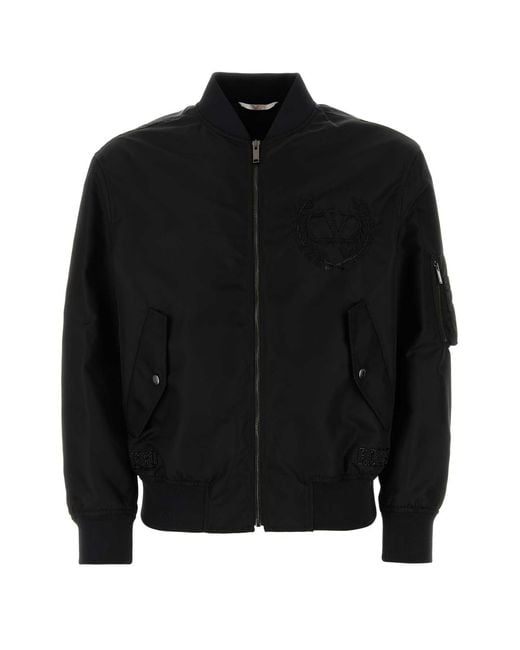 Valentino Garavani Black Nylon Bomber Jacket