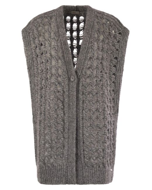 Herno Gray Long Sleeveless Cardigan