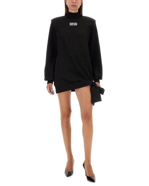 Versace Jeans Couture Black Sweatshirt Dress With Logo
