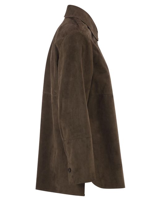 Max Mara Brown Smmgocce Suede Shirt With Silk Lining