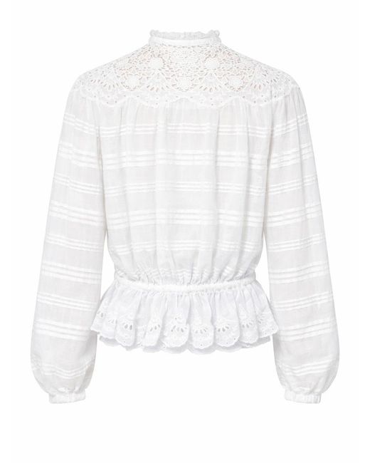 Isabel Marant White Embroidered Band Collar Top