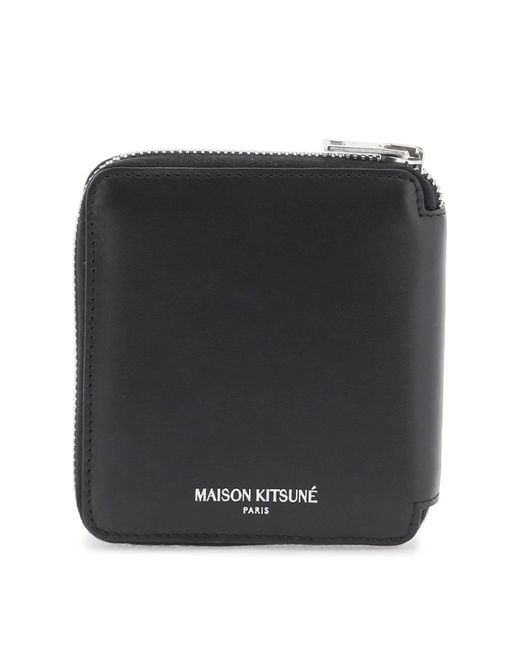 Maison Kitsuné Fox Head Zip Around Wallet Portfolio in het Black voor heren
