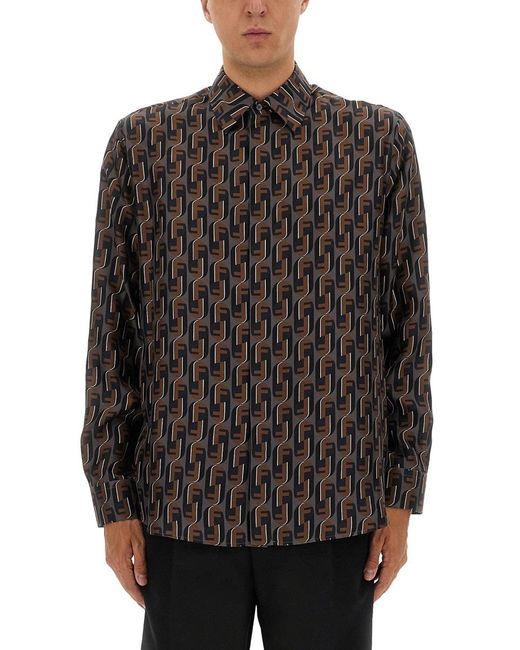 Fendi Black Printed Silk Shirt