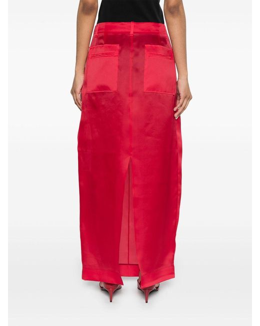 Khaite Red Lucian Silk Skirt