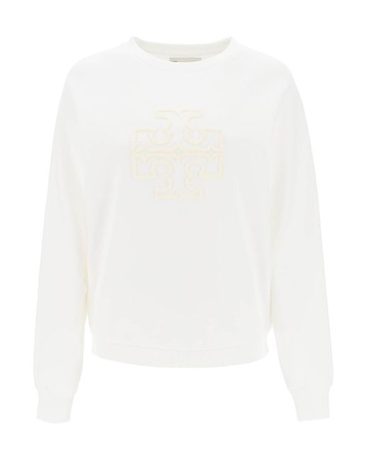 Crew Neck Sweatshirt mit T -Logo Tory Burch de color White