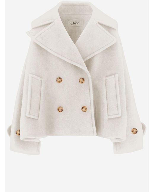 Chloé Natural Coat Oversized Short Wool Blend