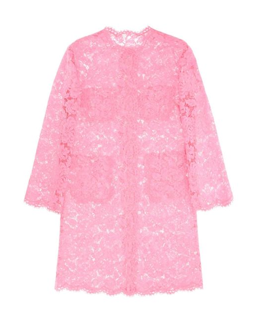 Dolce & Gabbana Dust Coat In Floral Cordonnet Lace in het Pink