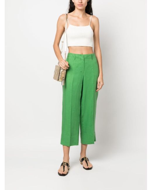 Max Mara Green Linen Cropped Trousers