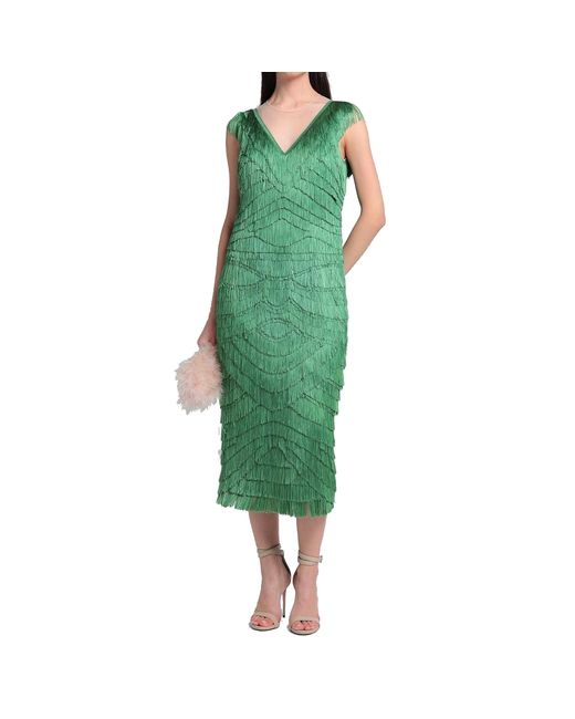Dolce & Gabbana Green Fringed Midi Dress