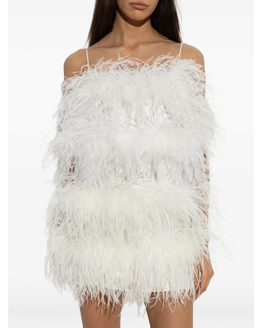 Oseree White Bridal Satin Mini Dress Full Plumage