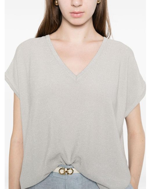 Fabiana Filippi White Cotton V-Necked Top