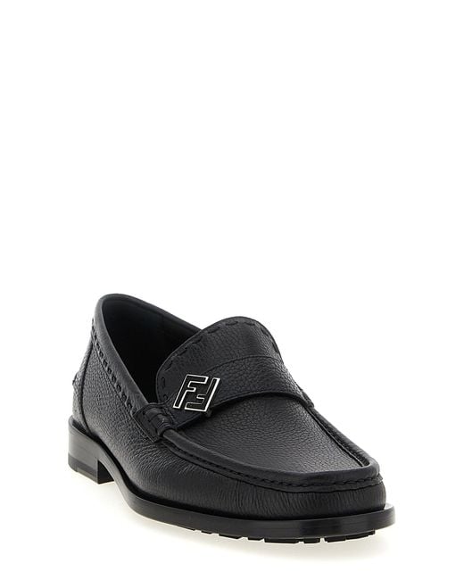 Fendi Black 'Ff Metal' Loafers
