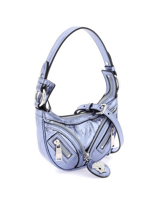 Versace Blue Metallic Leder 'Repeat' Mini Hobo -Tasche