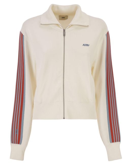 Autry Natural Viscose Sweatshirt With Zip And Side Stripes