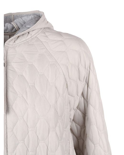 DUNO White Honeycomb Pattern Hooded Quilted Down Jacket