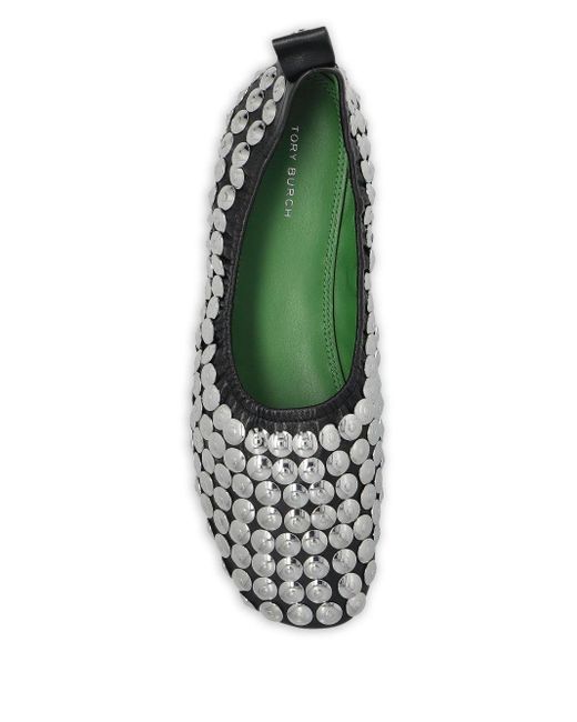 Tory Burch White Leather Ballet Flats With Studs