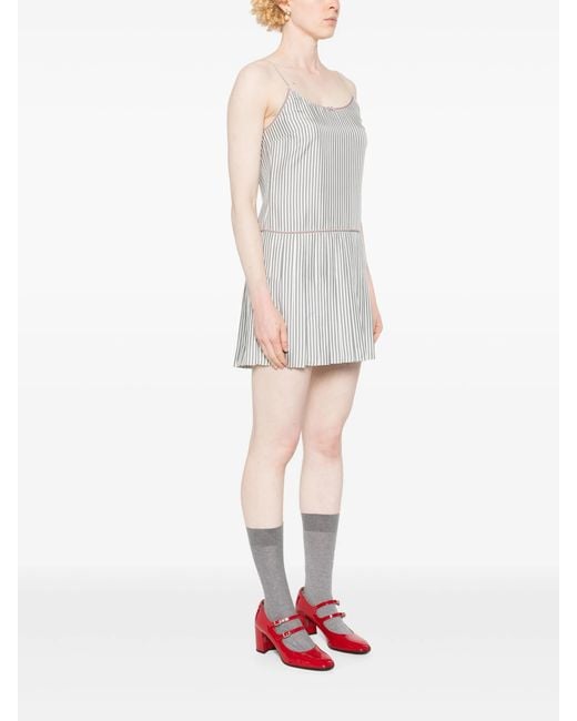 Thom Browne White Striped Pleated Minidress