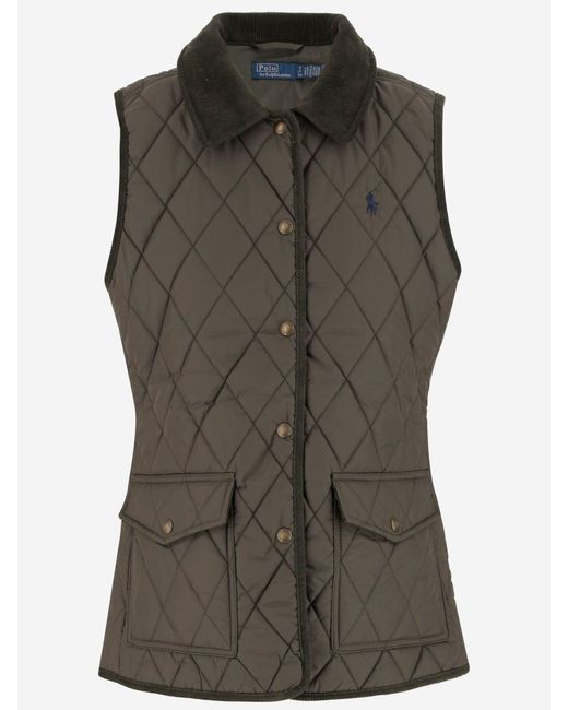Polo Ralph Lauren Green Quilted Nylon Vest With Front Button Closure
