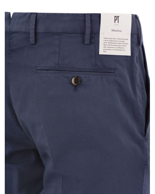 Pantalones delgados en algodón y seda PT Torino de color Blue