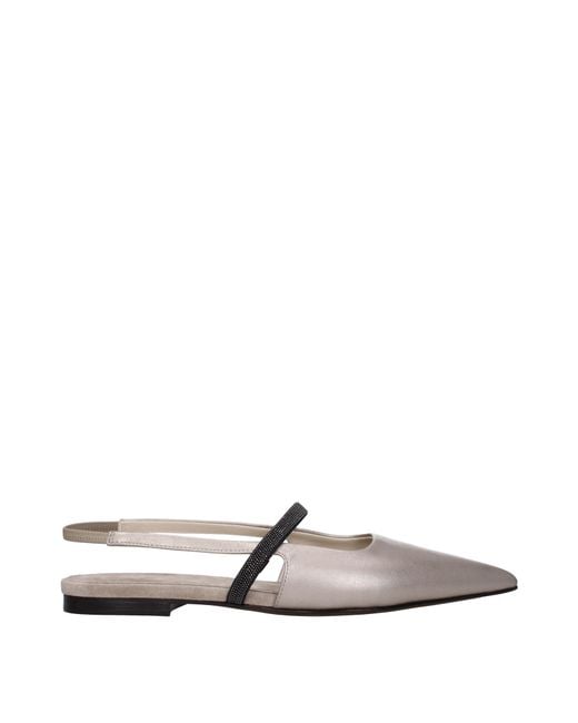 Brunello Cucinelli Natural Ballerine Donna Pelle Grigio/Perla for men