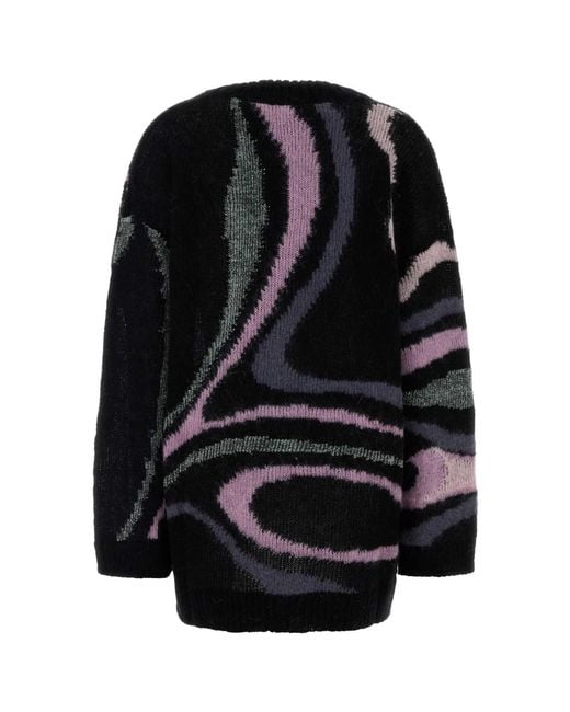 Emilio Pucci Black Embroidered Mohair Blend Oversize Cardigan