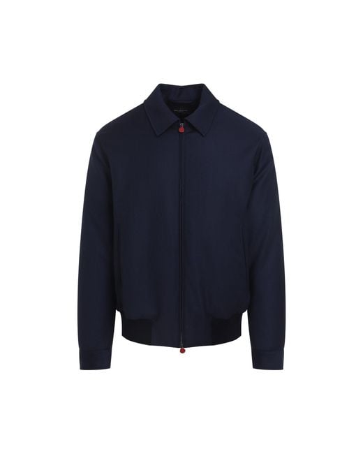 Kiton Blue Premium Wool Bomber Jacket