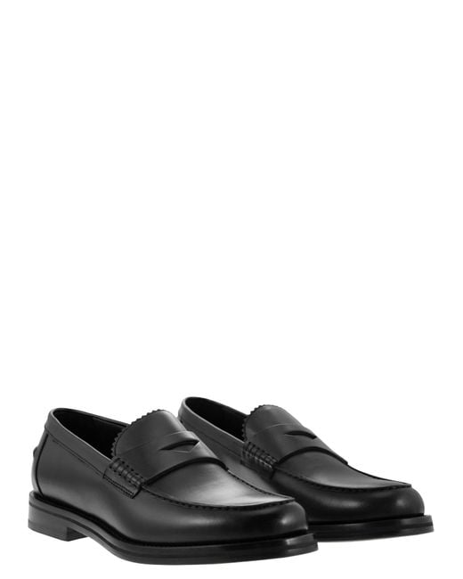 Doucal's Black Penny Leather Moccasin for men